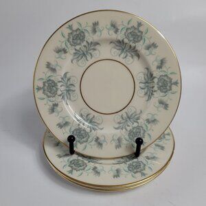 THREE Castleton Caprice Bread Plates Gray Blue Floral Gold Trim 6 1/4 Inch Plate